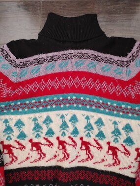 Vintage 70s 80s Nordic Ski Acrylic Turtleneck Sweater